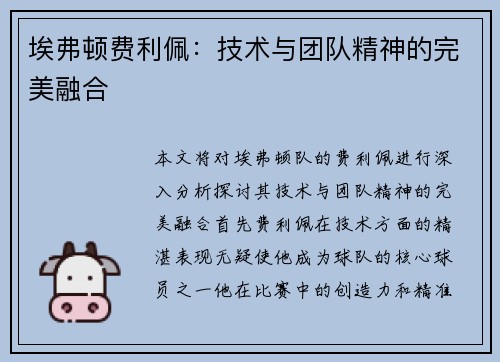 埃弗顿费利佩：技术与团队精神的完美融合